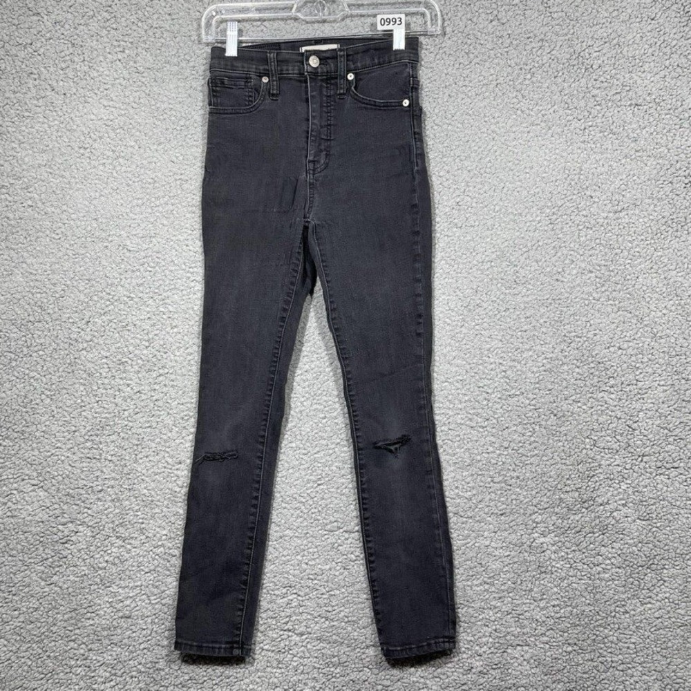 Madewell‎ Jeans Womens 23P Black High Rise Skinny Distressed Faded Denim
